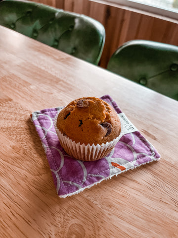 chocolate chip pumpkin muffin on a cloth