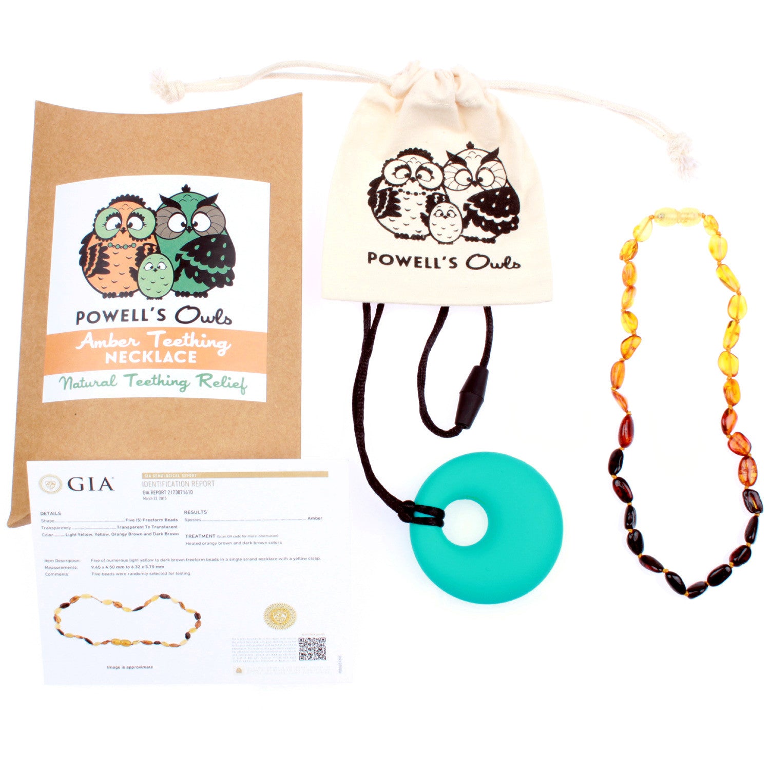 powell's owls amber teething necklace