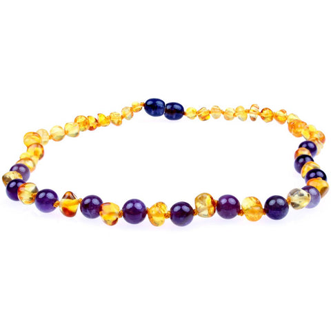 Amethyst and Amber Teething Necklace