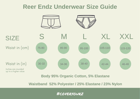 Reer Endz mens underwear size guide