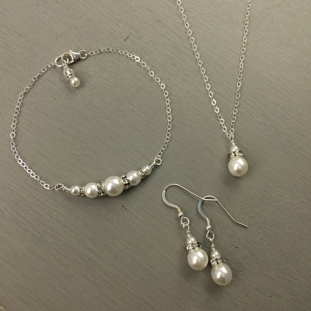 pearl jewellery sets necklace bracelet and earrings