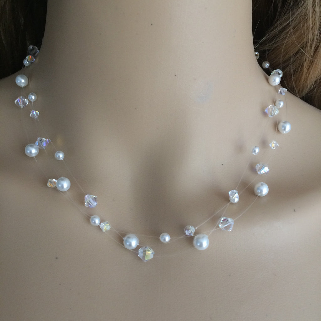 PEARL 3 STRAND ILLUSION NECKLACE 