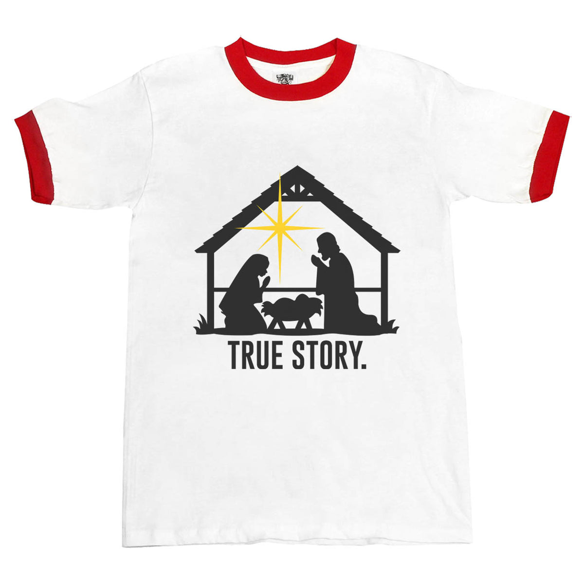 Christmas Nativity True Story Ringer Unisex T-shirt / tee– Meh. Geek
