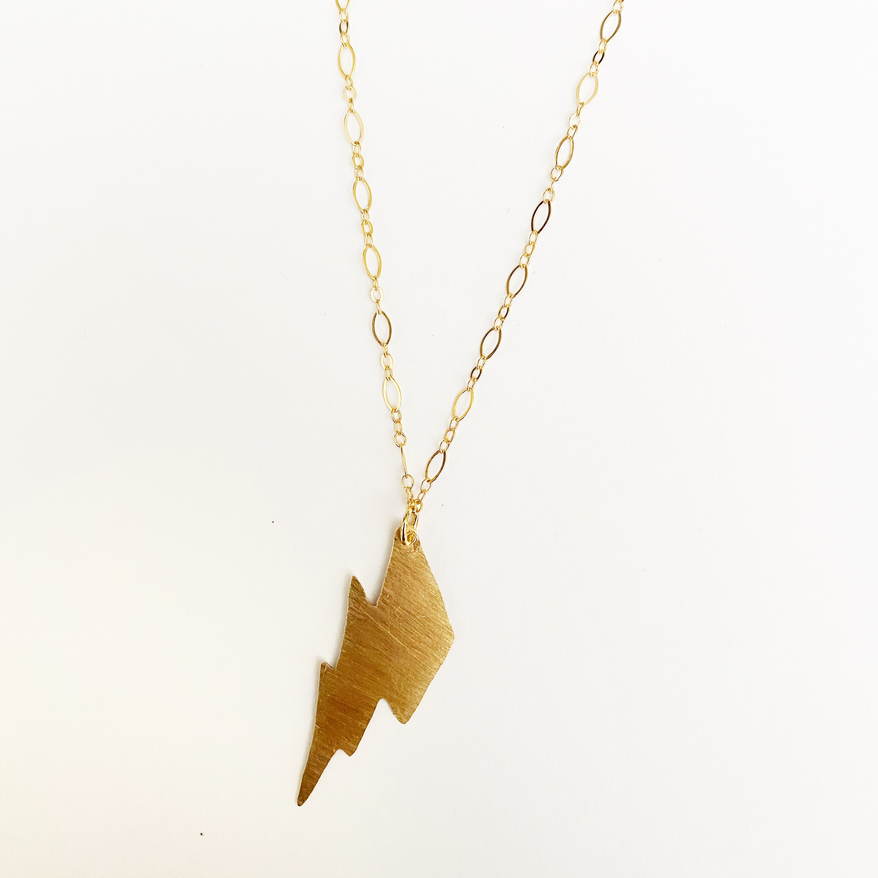 Mini Lightning Bolt Necklace in Brass / 14 Karat Gold Fill