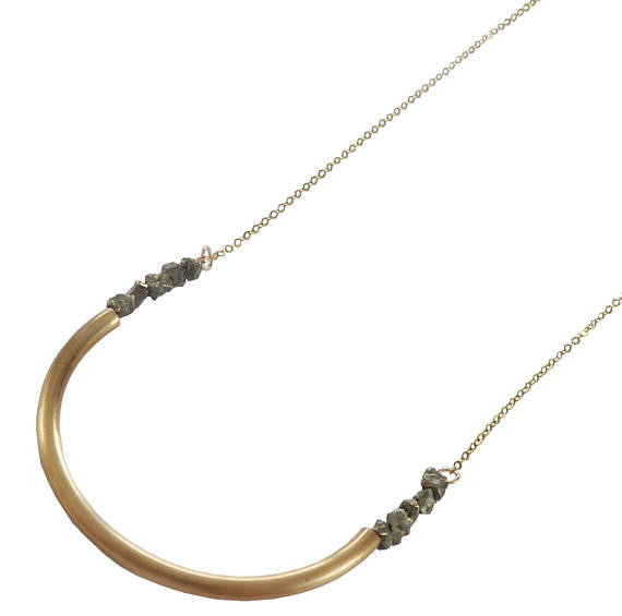 Pyrite and Brass Semi Circle Necklace