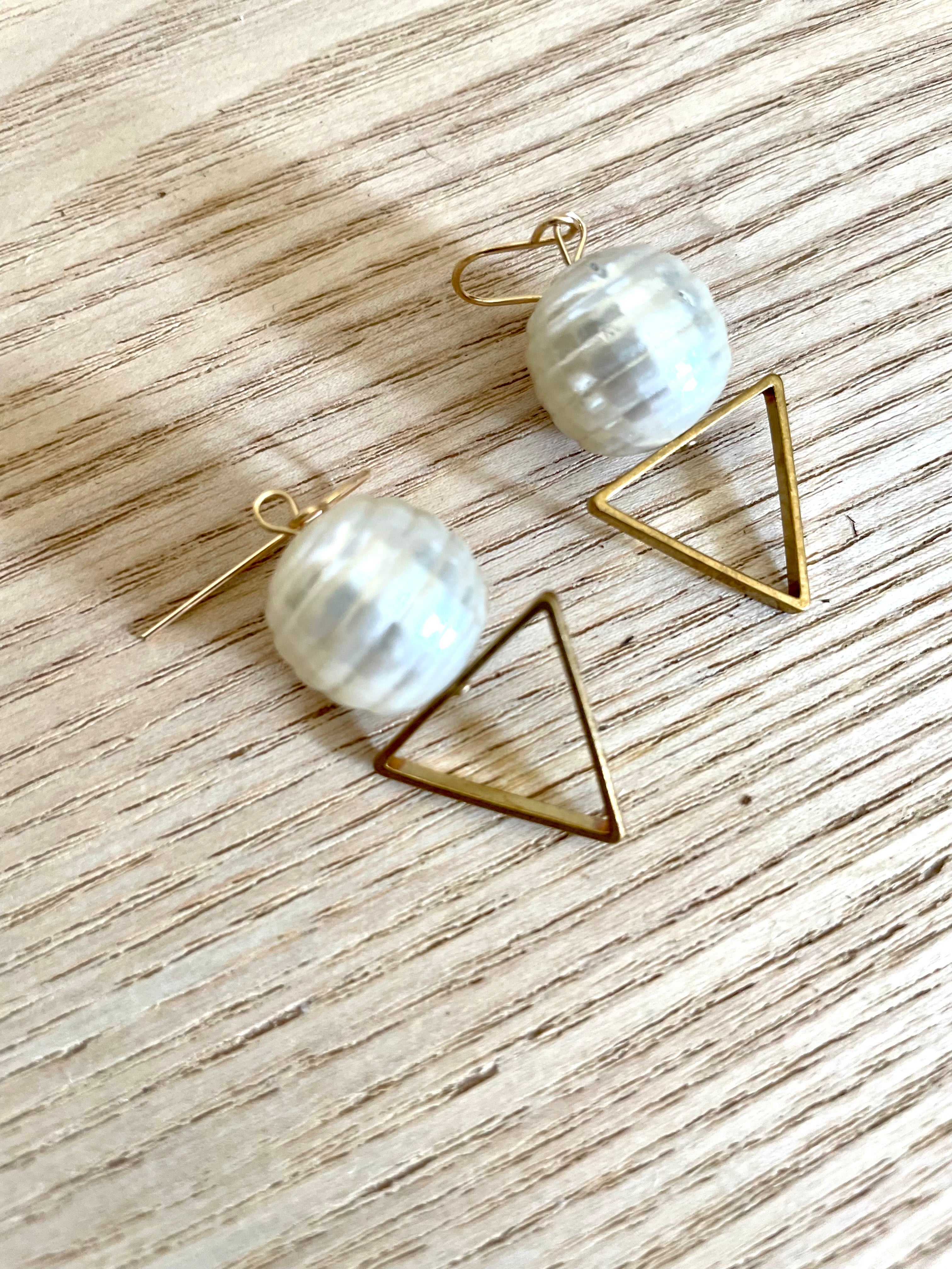 Textured Pearl and Triangle Drop Earrings