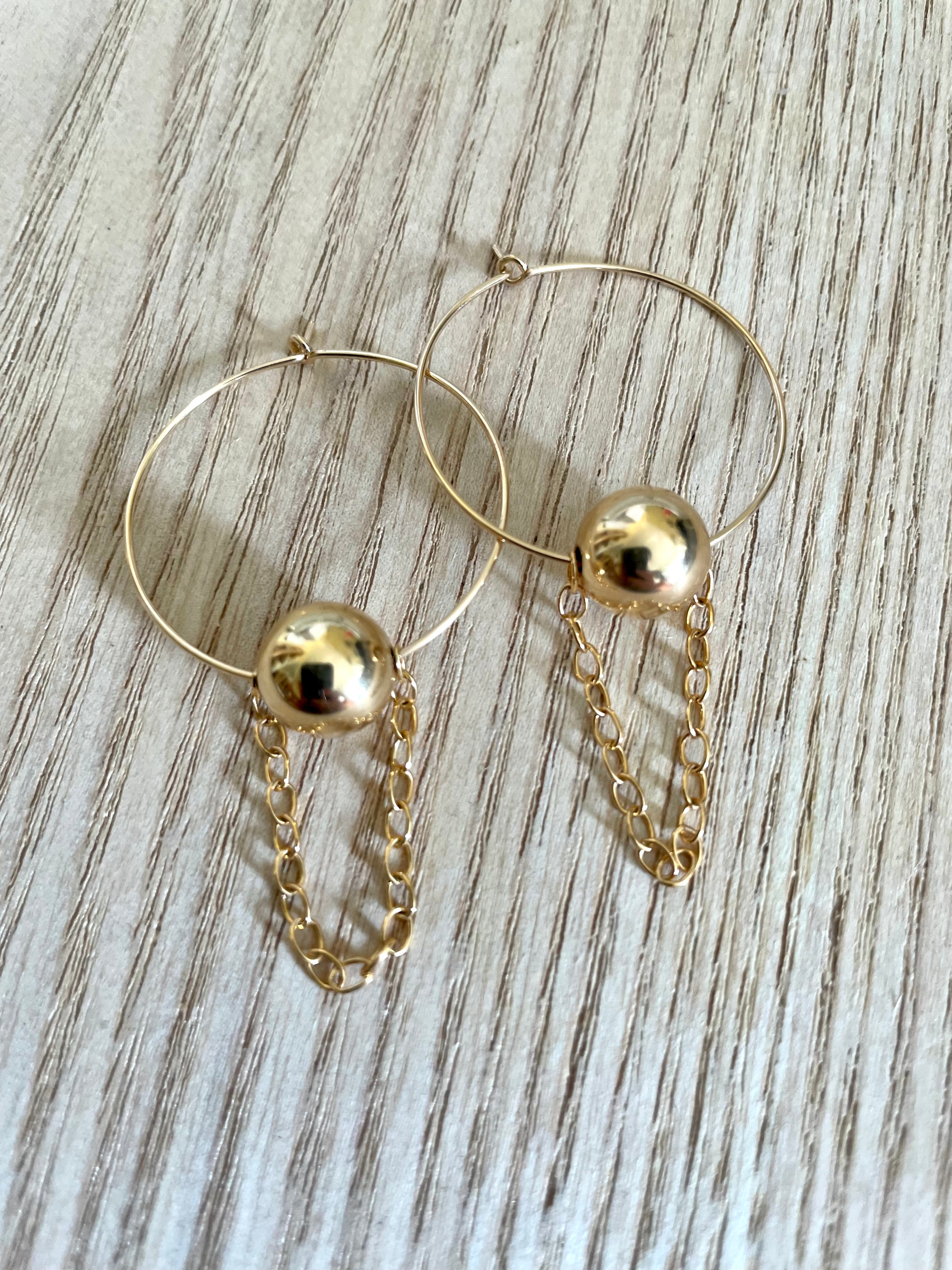 Gold Fill Beaded Chain Drop Earrings