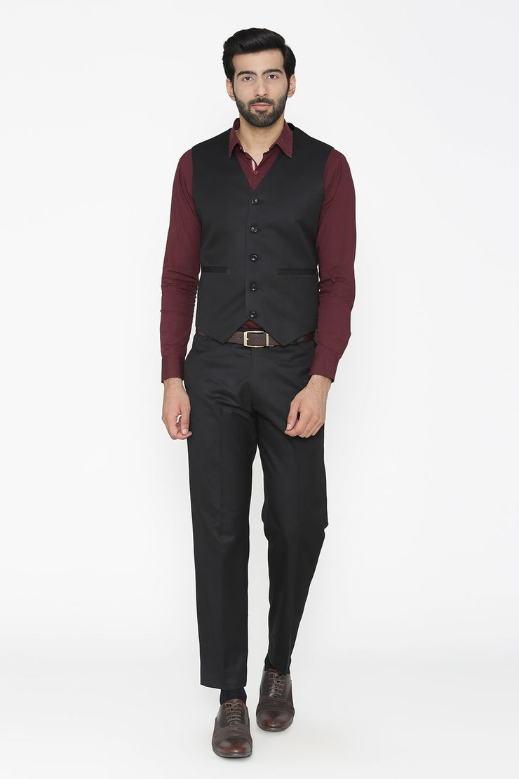 Wintage Men's Polyester Cotton and Evening Vest & Pant Set: Black