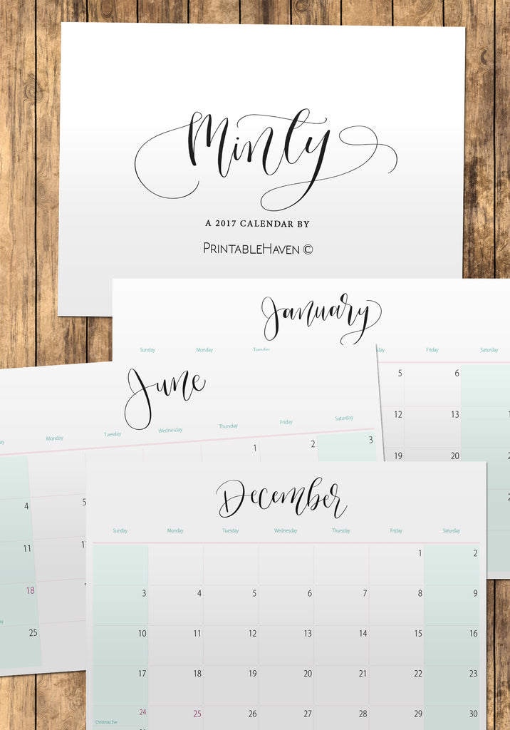 2017 Printable Minty Wall Calendar - Printable Haven