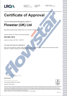 Flowstar ISO 9001:2015 Certificate