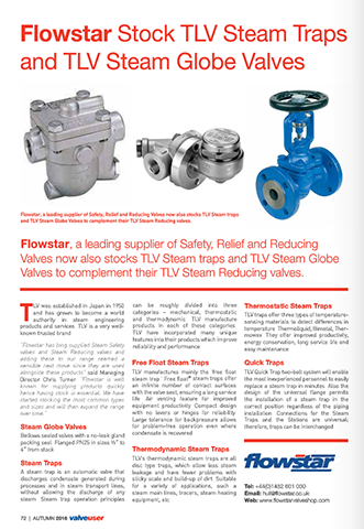 ValveUser - Issue 38 - Flowstar Stock TLV Steam Traps and TLV Steam Globe Valves