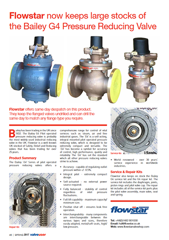 ValveUser - Issue 40 - Flowstar now keeps large stocks of the Bailey G4 Pressure Reducing Valve