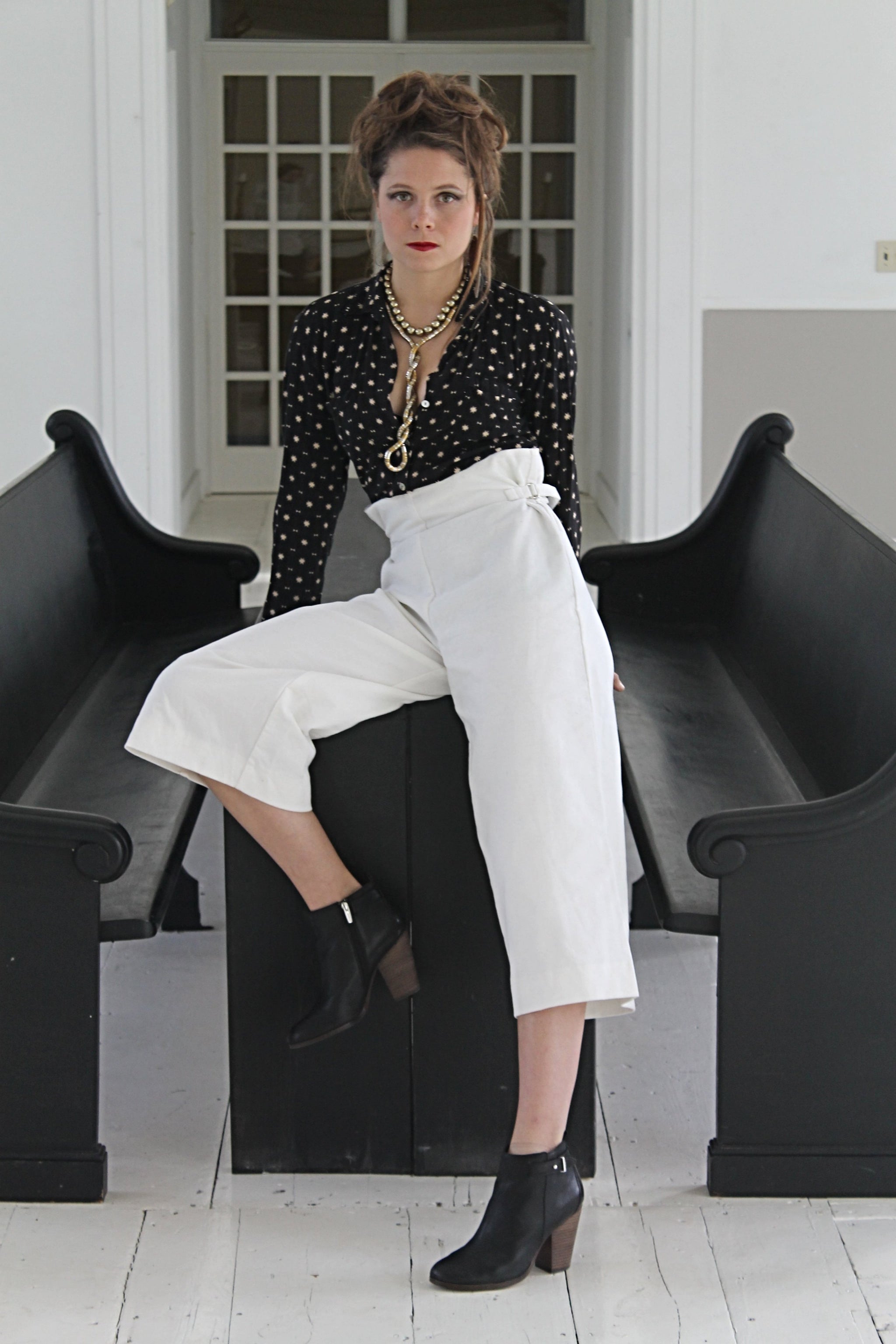 white gaucho pants