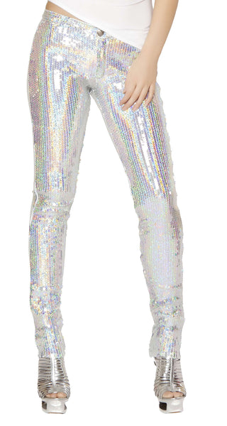 Sequin Button Front Pants - Silver – utrendfashion.com