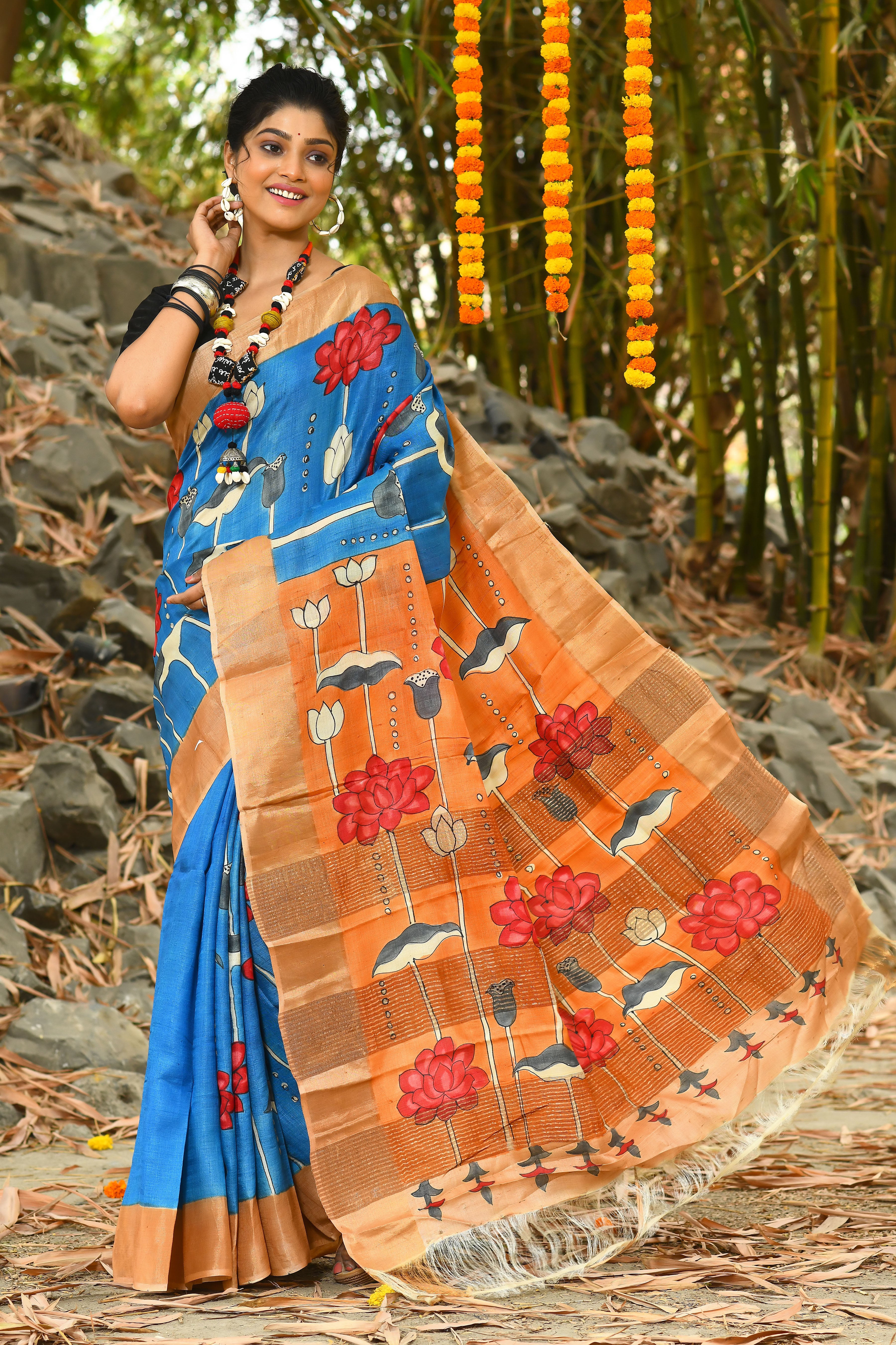 UPPADA GOLDEN PINK TISSUE COTTON SAREE FOR WOMEN -PCUTSW001P –  www.soosi.co.in