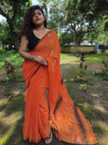 Orange Khadi Cotton Handloom Sarees (Add to Cart Get 15% Extra Discount Get Extra 10% Discount on All Prepaid Transaction