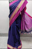 Blue Purple Pure Cotton Bengal Handloom Khadi Sarees