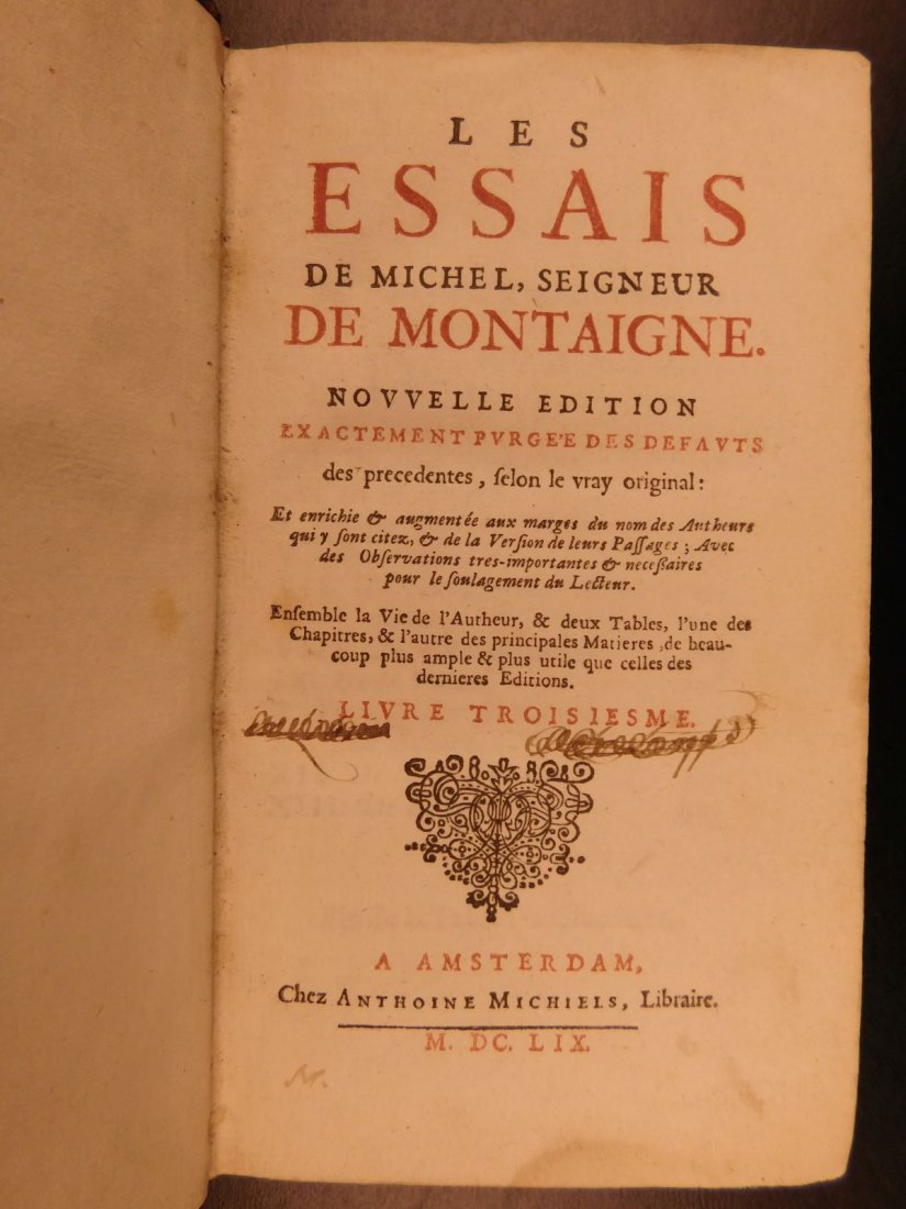 Antique Essays of Michel de Montaigne in French, 1659, 17th Century ...