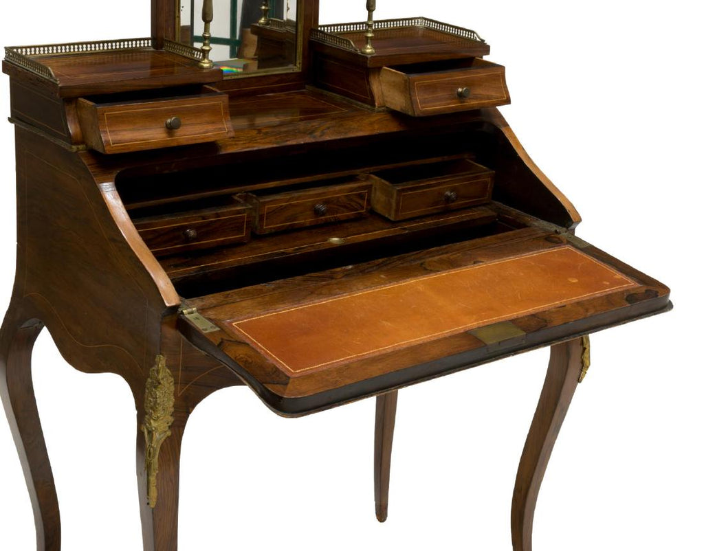 French Ladies Marquetry Inlaid Secretary Desk 19th Century