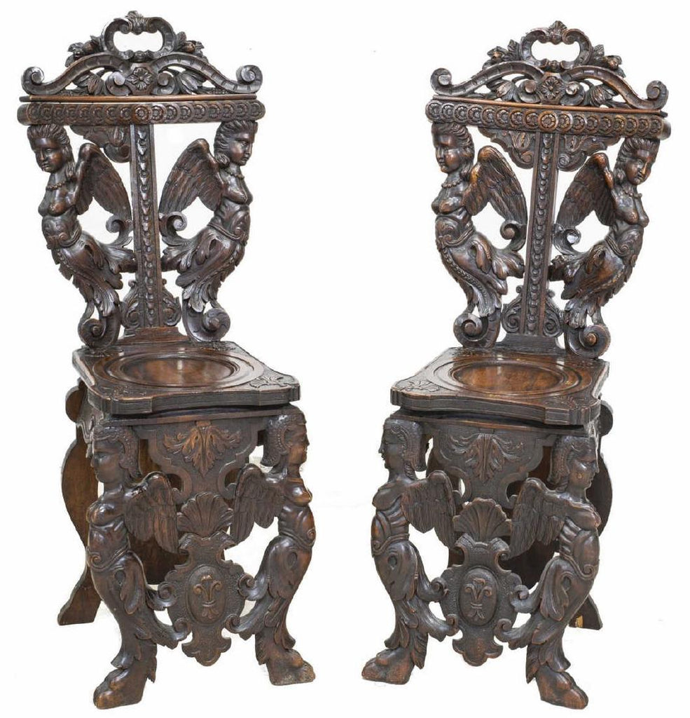 Antique Chairs Carved Italian Renaissance Revival Pair Of