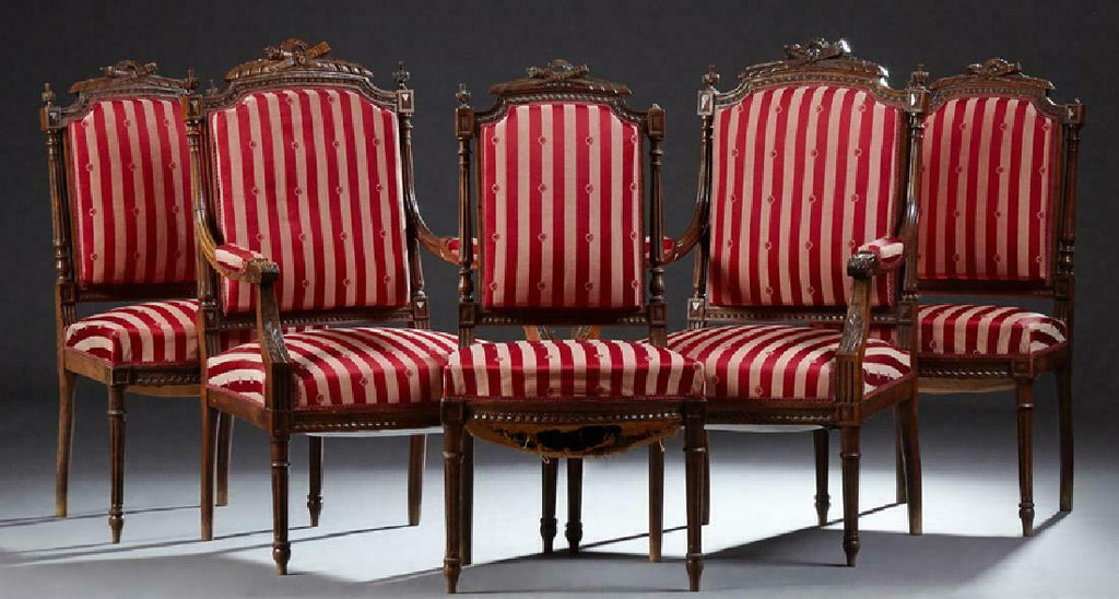 Parlor Set, French Louis XVI Style Six-Piece Carved Walnut Early 1900s ...