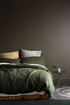 Brown Wall and Green Bedding