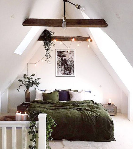 White Room with Green Bedding