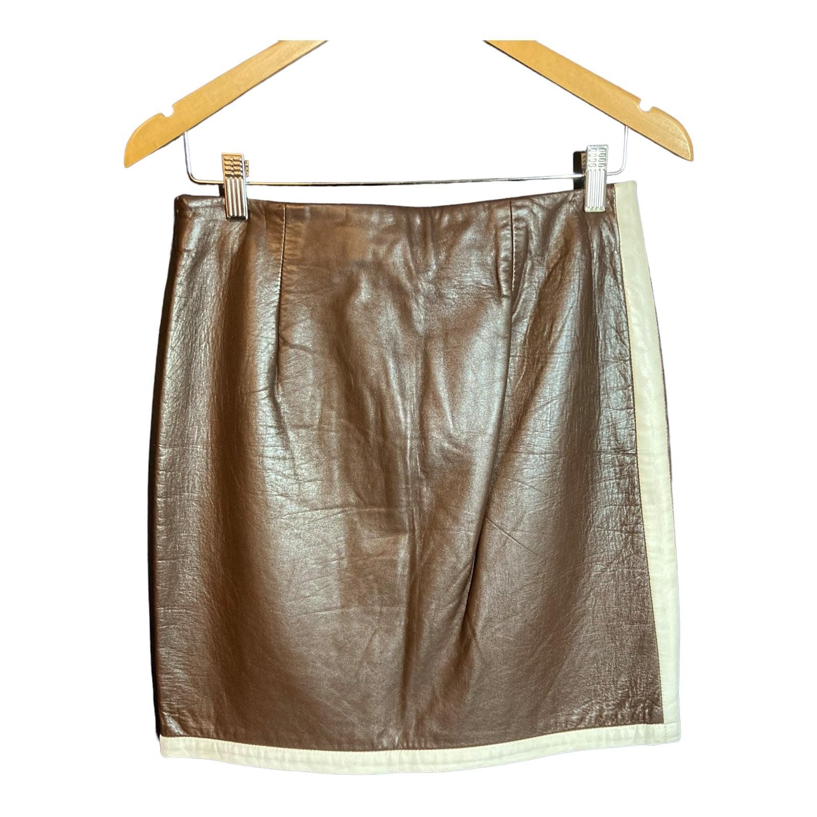 Ralph Lauren Leather Brown & Cream Skirt UK Size 10 – Ava & Iva