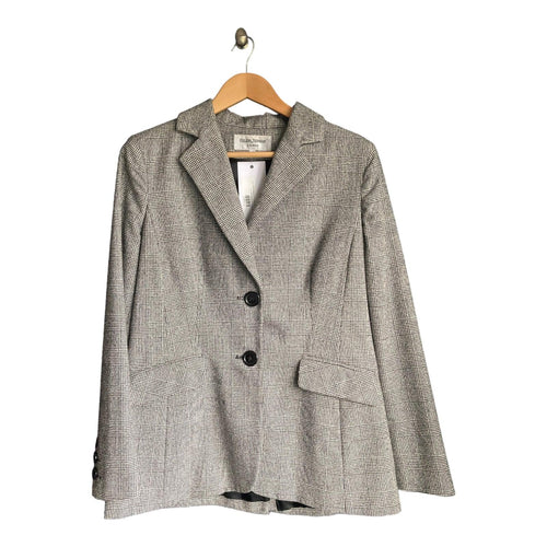 Escada Wool Blend Cream Checked Long Sleeved Jacket UK Size 16