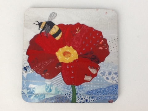 Cork-backed coaster 'Poppy and the Bee' by Josie Russell