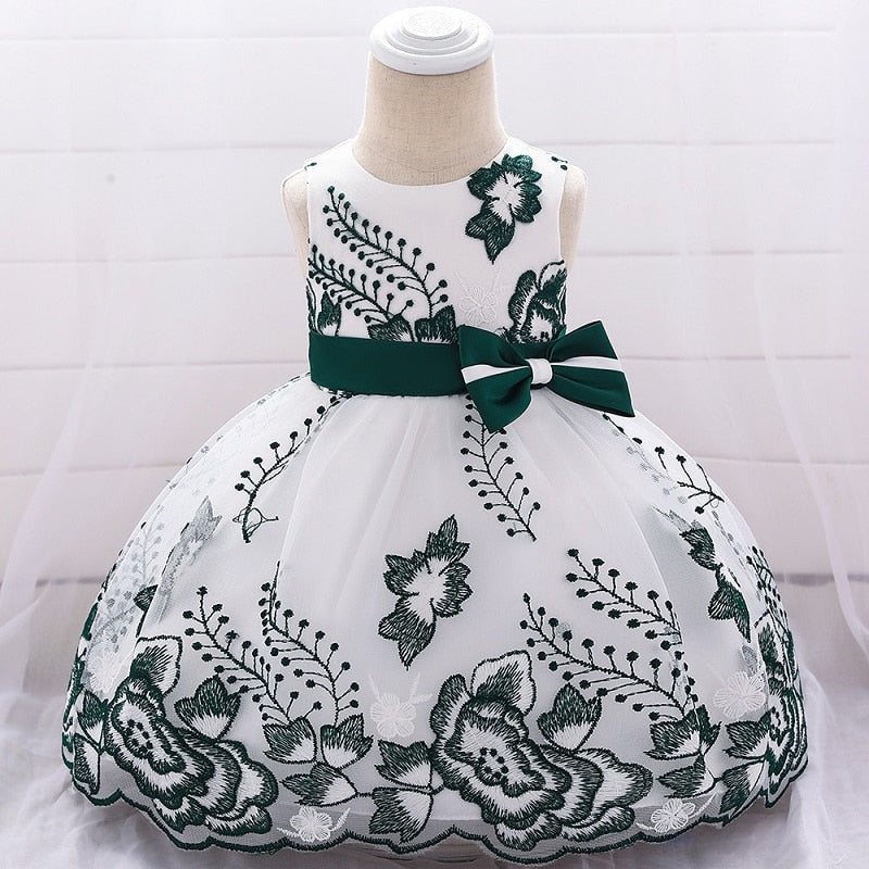 Embroidery Floral Baby Girl Dress Bow Princess Baby Dress Elegant Birthday Party Dress Flower Girl Wedding Baby Dress