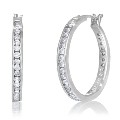 .925 Sterling Silver CZ Channel Set Inside Out Hoops Huggy Earrings 3x ...