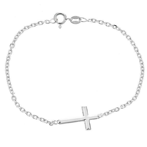 Sterling Silver Sideways Cross Bracelet 7 1/2