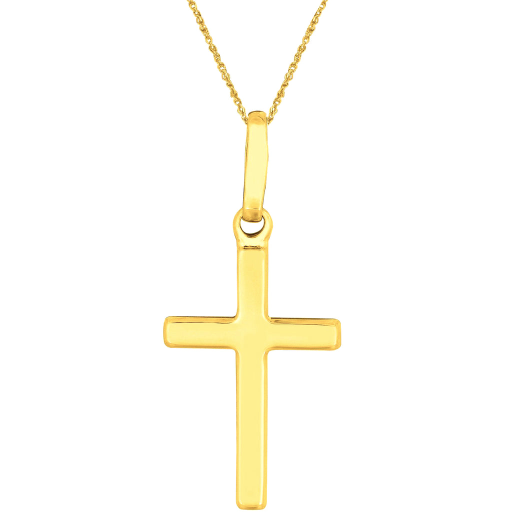 14K Solid Yellow Gold Baby Cross Charm Necklace Pendant 16