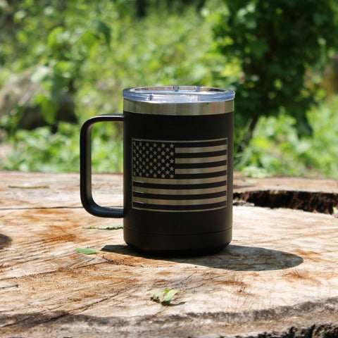 15 Oz Engraved American Flag Coffee Mug-Select Your Color