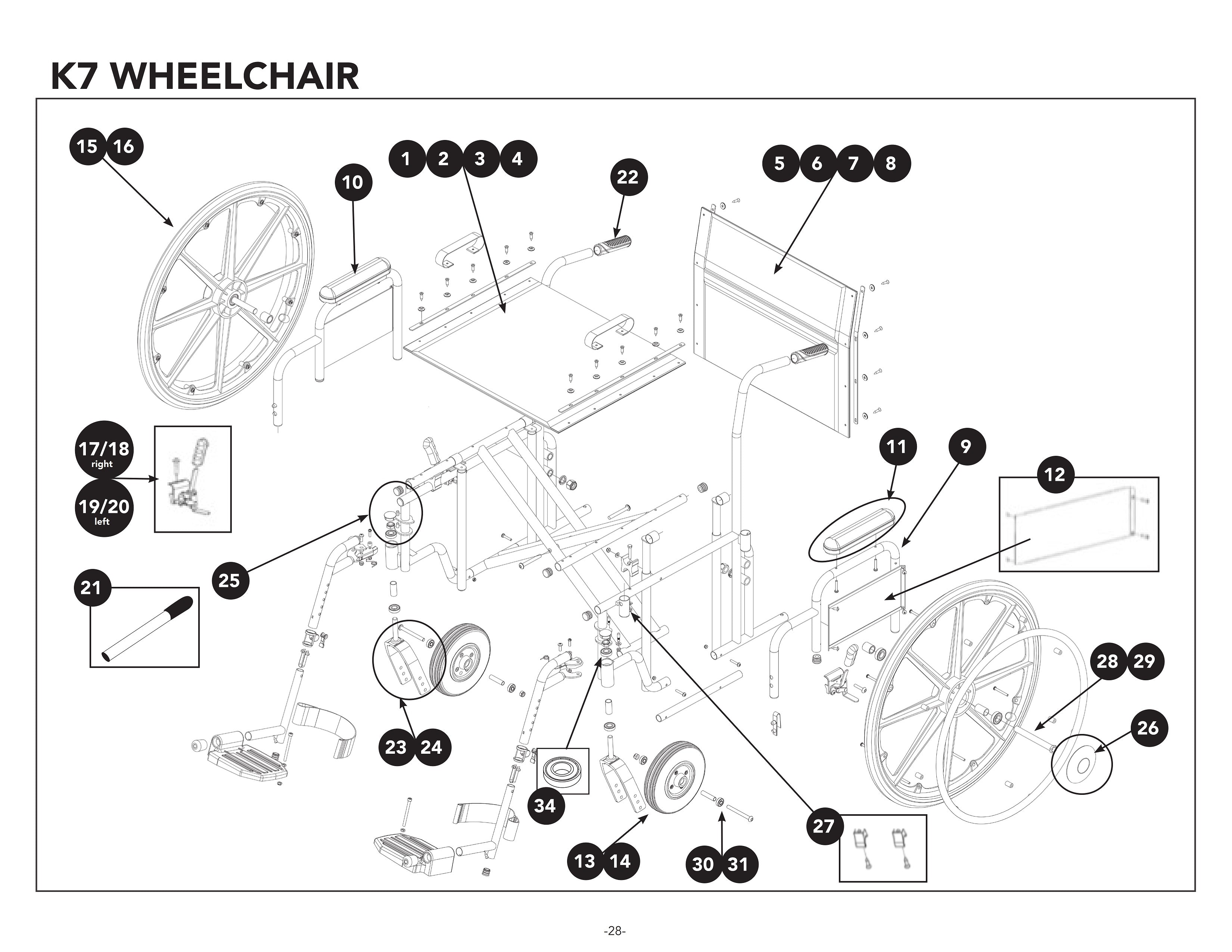Replacement Parts for ProBasics Heavy Duty K7 Wheelchair WC7