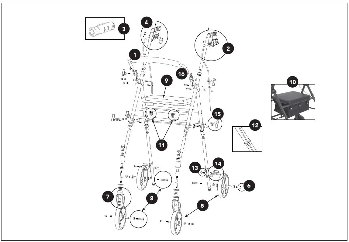 Replacement Parts for ProBasics Aluminum Height Adjustable Rollator RLAA8