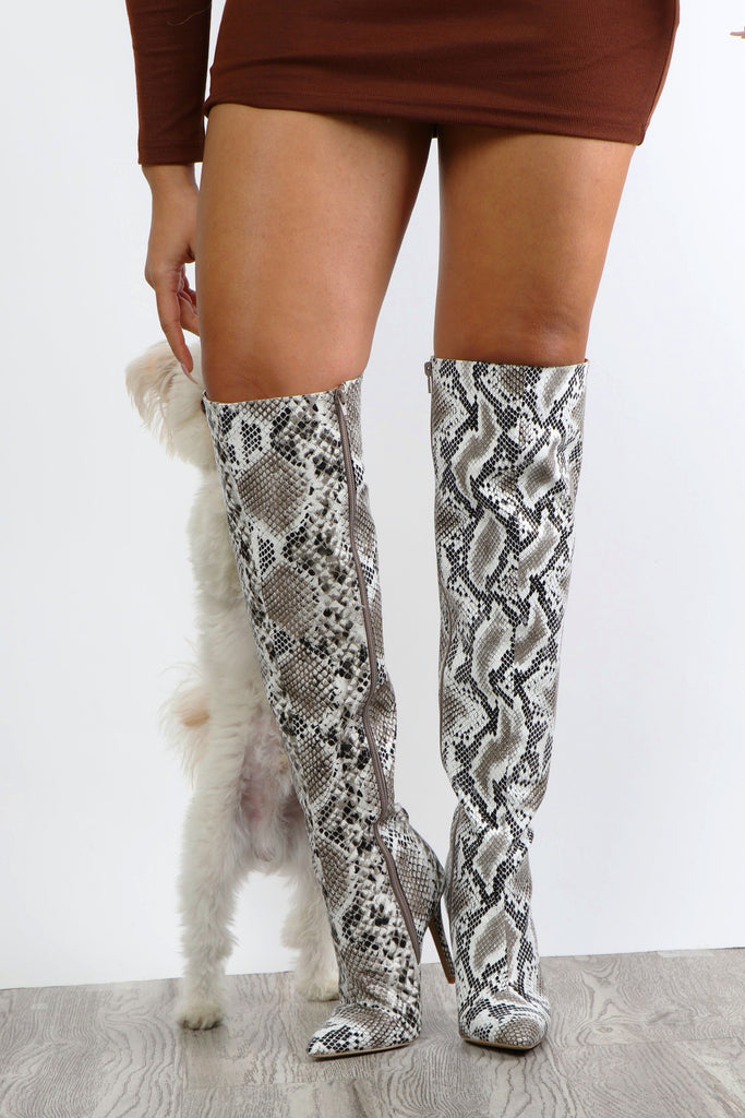 snake print thigh highs