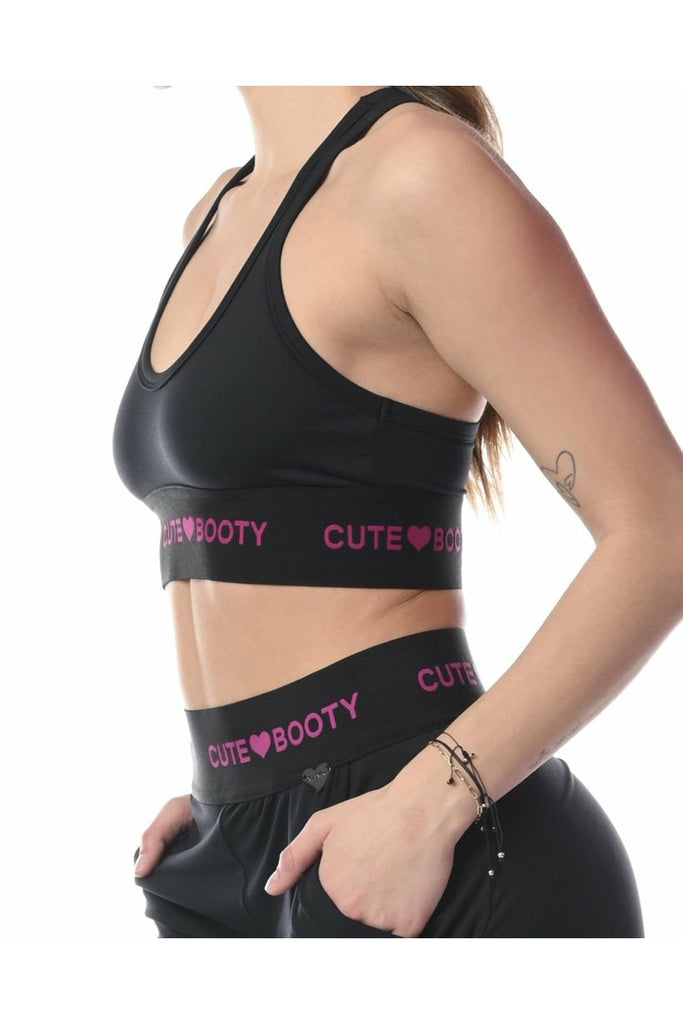 Cute Booty Lounge Crop Top Small Black Sport Bra Athletics Racer back Tank  EUC