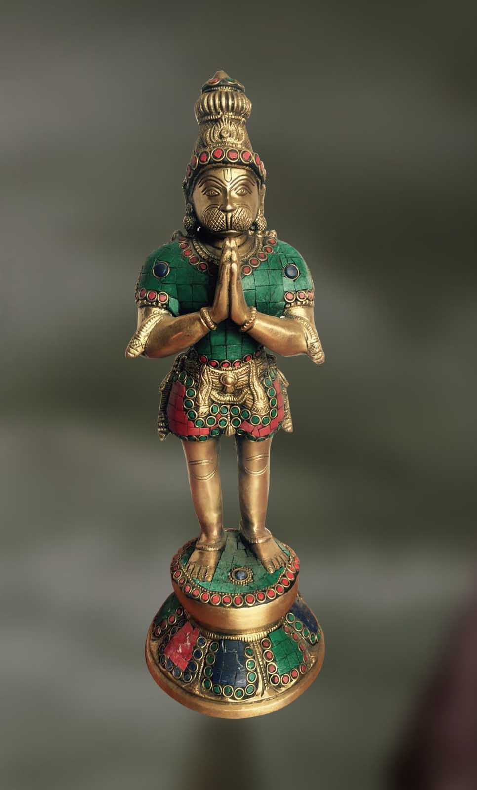 Brass and Stone sculpture of Hanuman standing and praying to Lord ...