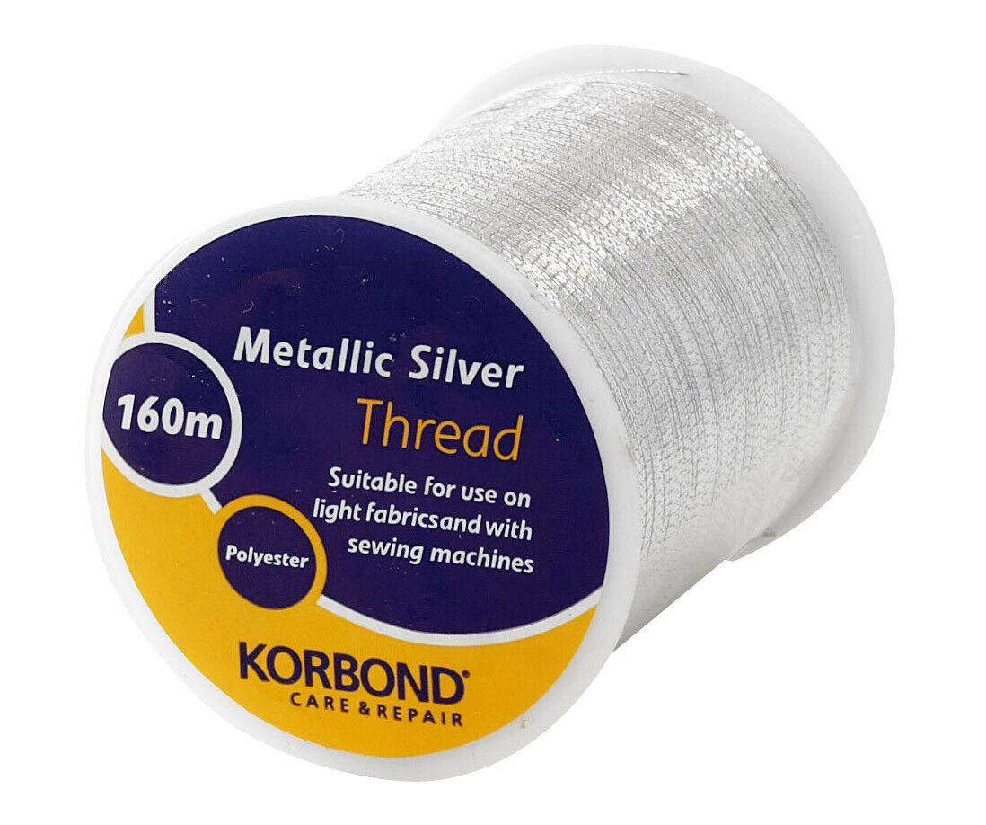 KORBOND Metallic Silver 100% Polyester Thread 160m Reel Sewing