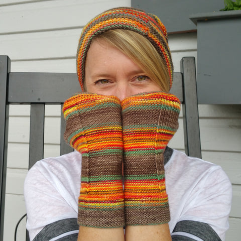 Designer Candon Leopold modeling our hat and mitts