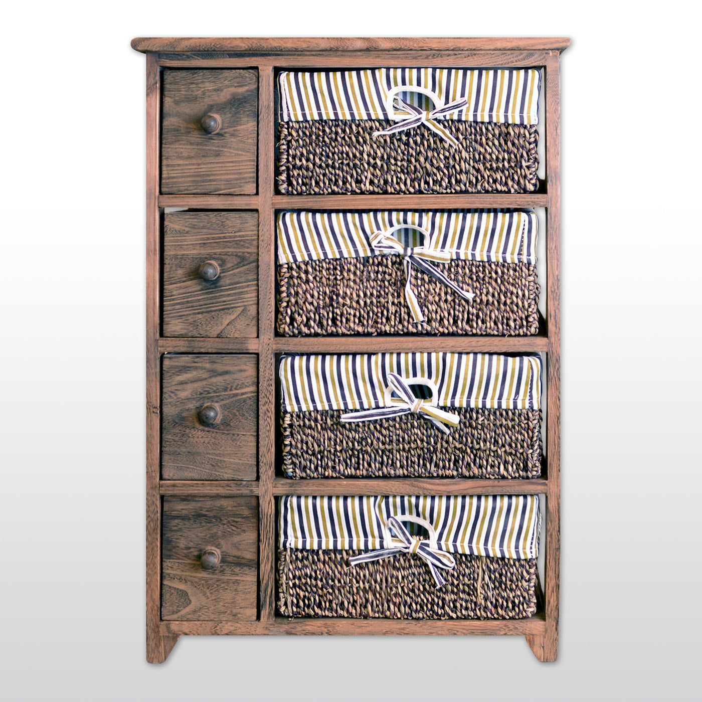 Storage Cabinet With 4 Drawers 4 Wicker Baskets 29 Tall In