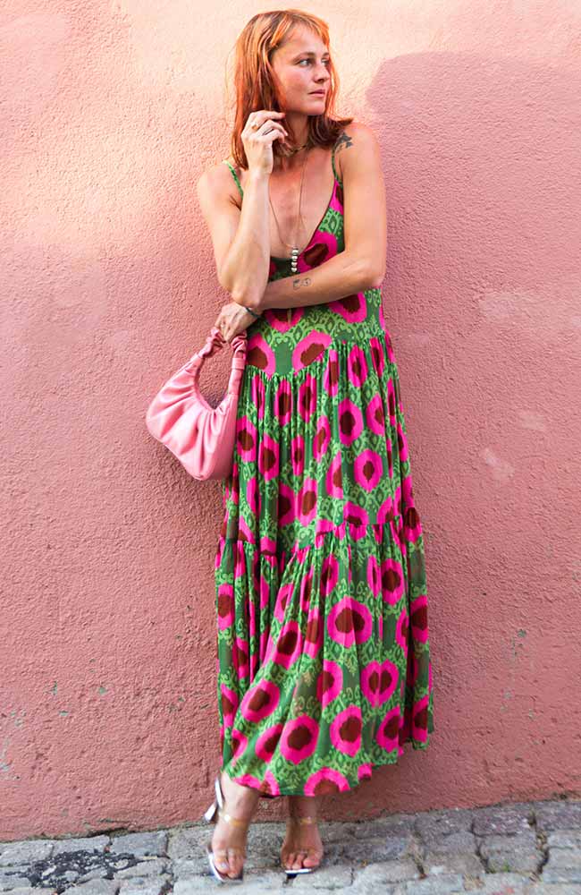 Maxi Jurk Dinas Roze & Groen 1