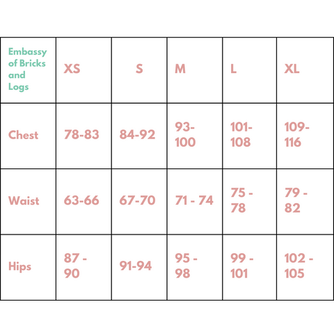 Size chart Embassy durable coats | Sophie Stone