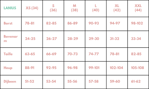 LANIUS size chart | Sophie Stone