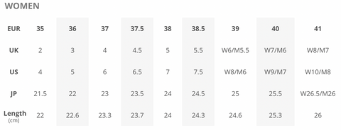 VEJA V-90 women's size chart | Sophie Stone Fair Fashion