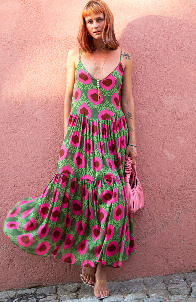 Maxi Jurk Dinas Roze & Groen 5