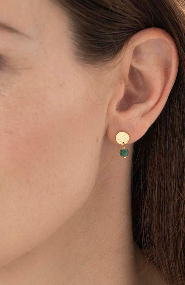 Earrings Mini Coin Aventurine Gold Green 2