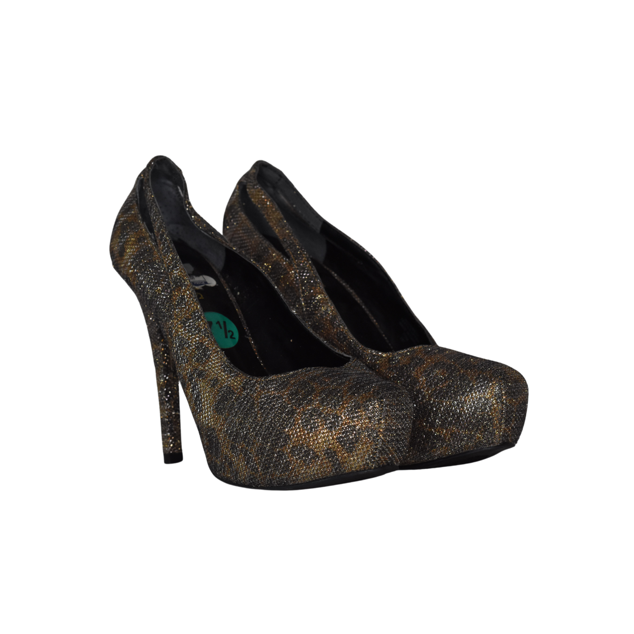 Guess Closed-Toe High Heels Sparkly Cheetah-Print Brown Size 7.5 SKU 000192-2